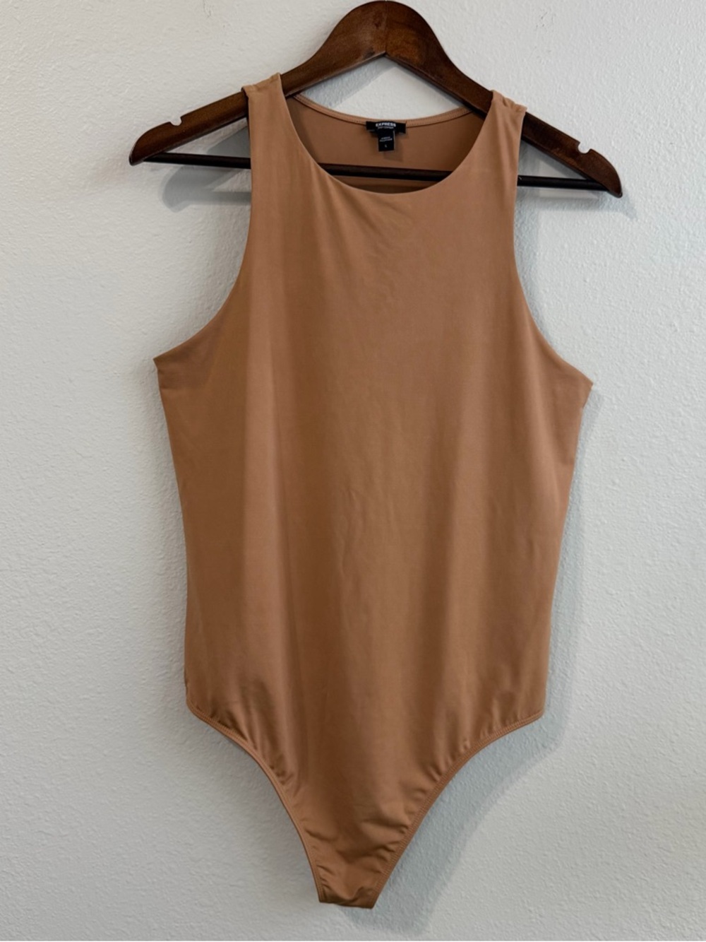 Express Body Contour Size Large High Neck Thong Camel Nude Tan Bodysuit G